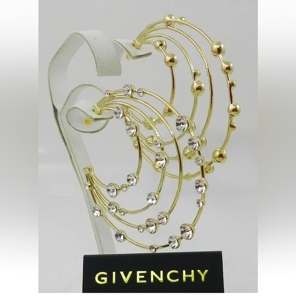 NWT GIVENCHY LARGE LAYERED HOOP EARRINGS WITH CLEAR CRYTAL EMBELLISHMENTS - Picture 1 of 5